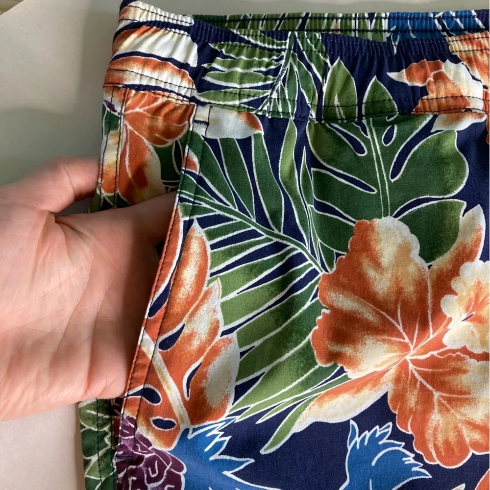 J Crew Tropical Print Drawstring Elastic Waist Swim Trunk with Liner (Size‎ XXL)